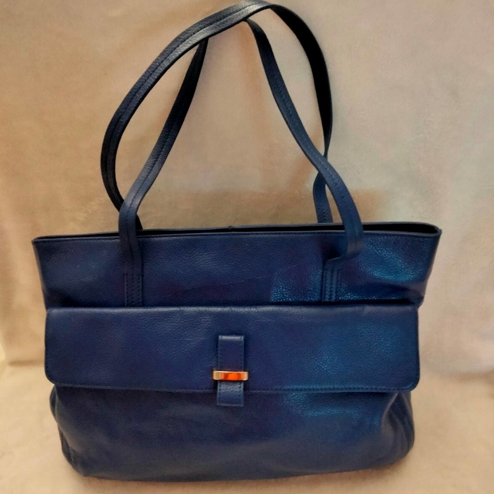 Royal blue zenith leather tote 11x 14"